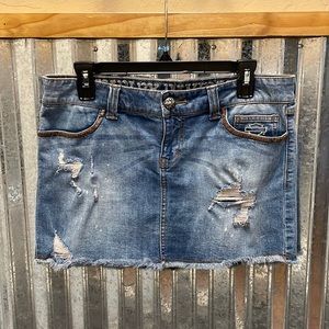 Harley Davidson Distressed Denim Skirt